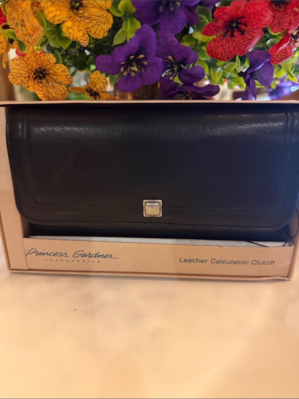 NWT***Princess Gardner BUTTERY SOFT Black Leather Calculator Clutch-Box included